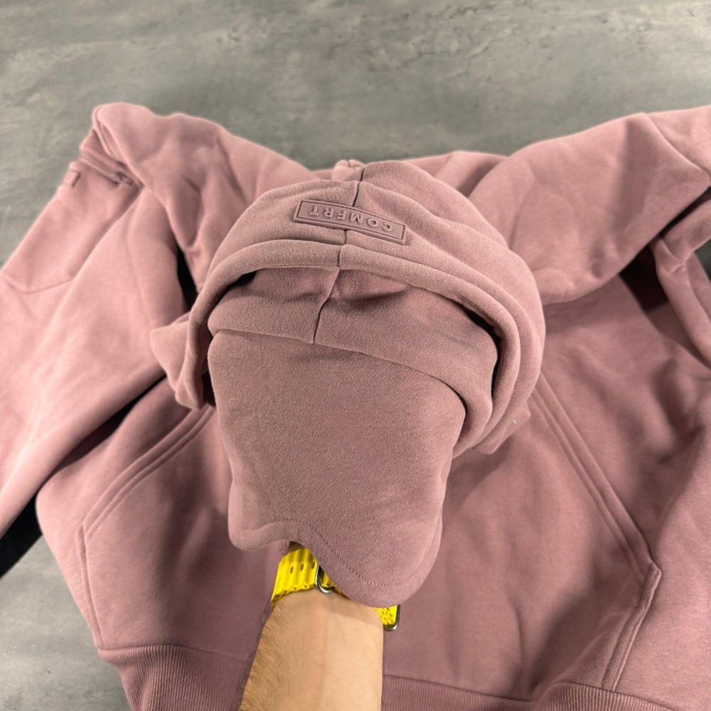 Comfrt Airplane Mode Travel Hoodie Women M Mauve Dusty Pink SAMPLE Zip Pocket - Picture 3 of 15